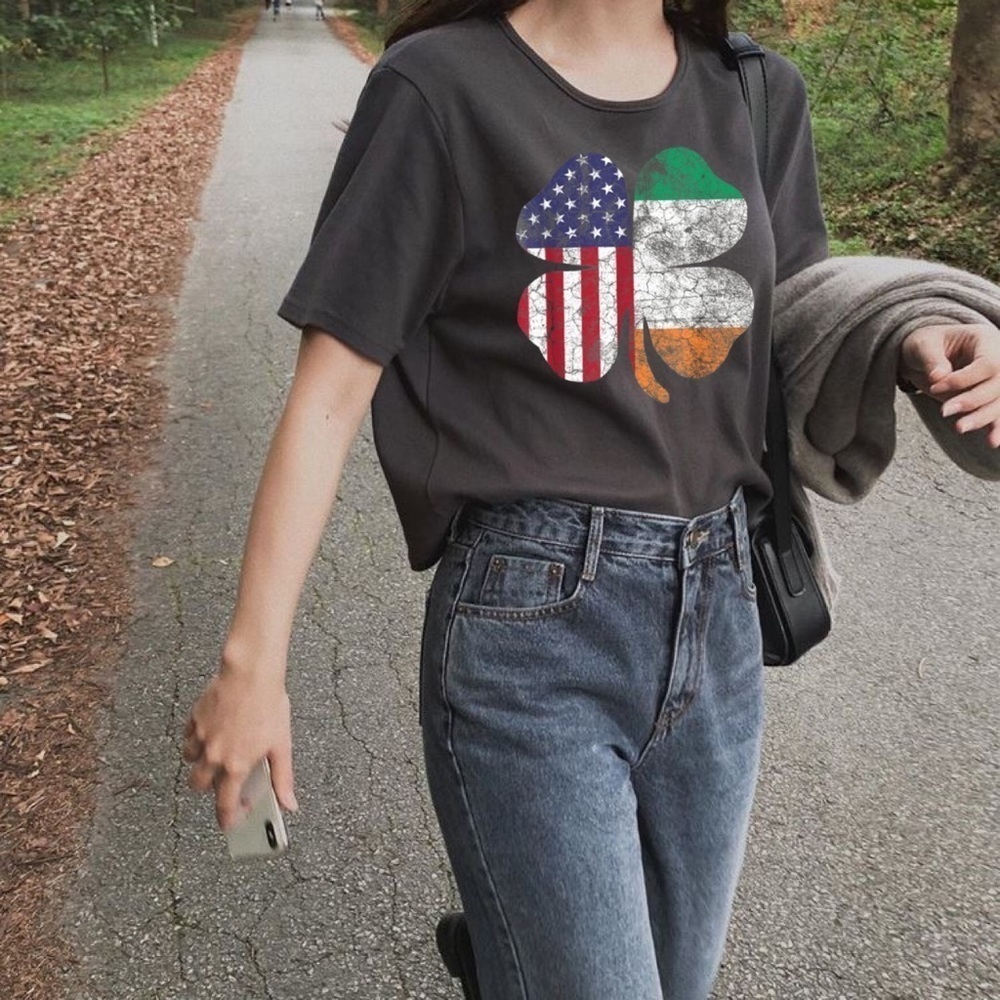 American and Ireland Flags Lucky St. Patrick’s Day T-Shirt - Picture 3 of 12